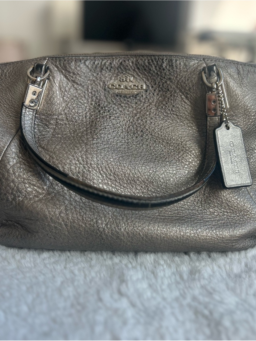 Authentic Coach Metallic Gunmetal Leather Satchel / Crossbodyβ